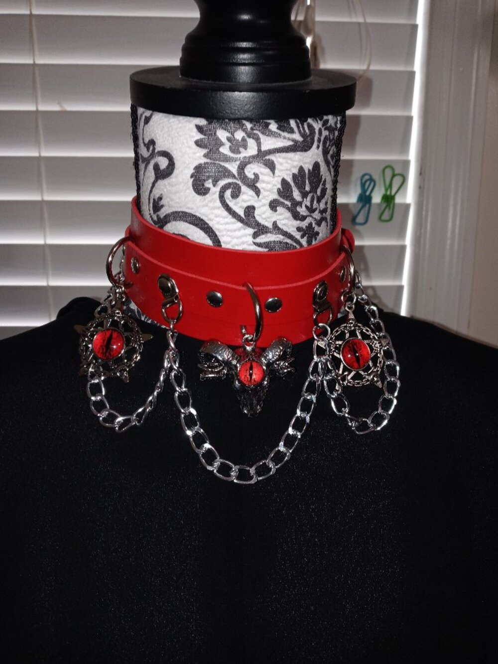 Red Vegan Leather Goat‑Head Choker